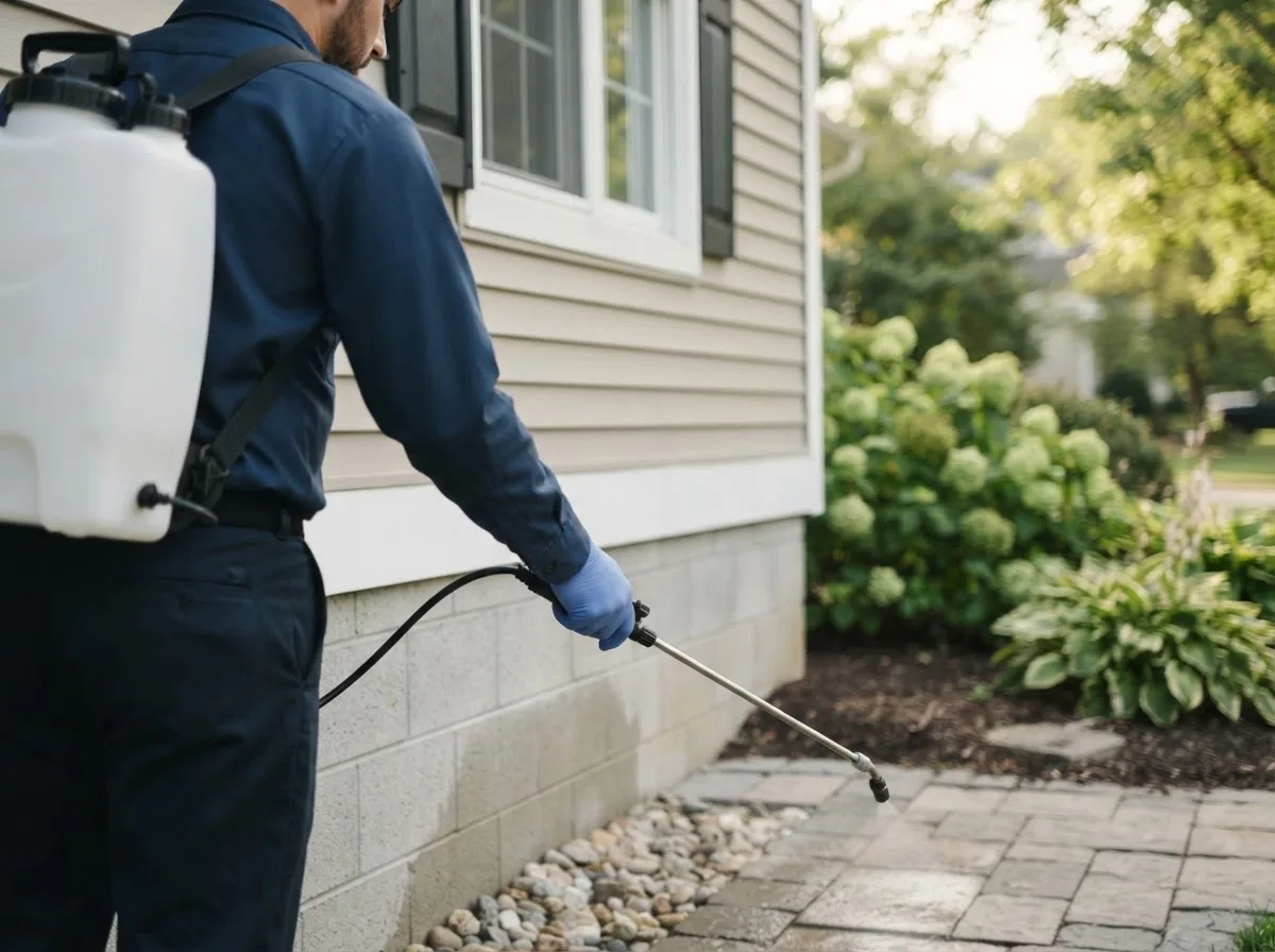 Pest control technician inspecting a home in Sullivan, ME